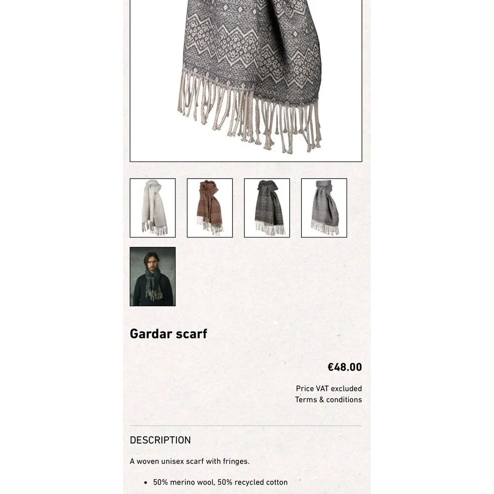 Iceland Made Wool Cotton Scarf Fair Isle Knit Winter Grey Fringe 10